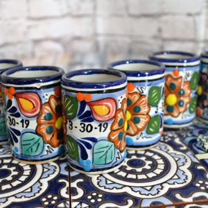 Set of 6 Talavera tequila shot glasses, personalizable shot glasses, tequila gift, Groomsmen Shot Glasses CM253