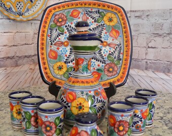 Talavera tequila set, tequila decanter, decanter set, custom shot glasses, tequila gift, talavera vases, wedding gift  CM116