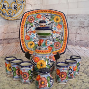 Talavera tequila set, tequila decanter, decanter set, custom shot glasses, tequila gift, talavera vases, wedding gift  CM116
