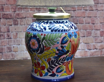 Beautiful talavera lamp, ceramic table lamp, talavera ginger jar lamp, talavera vase lamp, lattice ginger jar. CM518