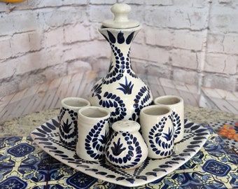 Talavera tequila set, tequila decanter, custom shot glasses, decanter set, tequila gift, talavera vases, talavera wedding gift CM197