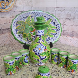 Talavera tequila set, tequila decanter, liqour decanter custom shot glasses, tequila gift, talavera vases  CM110