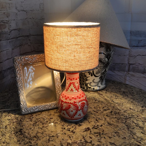 Set of 2 Talavera Bedside lamp, Beautiful ceramic table lamp, mexican decoration pitcher lamp, talavera vase lamp. CM267