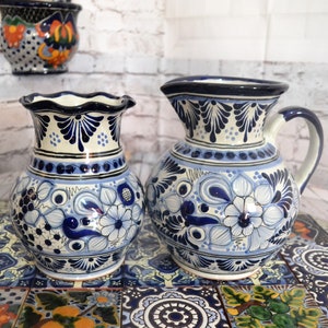 Beautiful set of two mexican talavera flower vase, pottery flower vase, talavera pitcher.  CM246