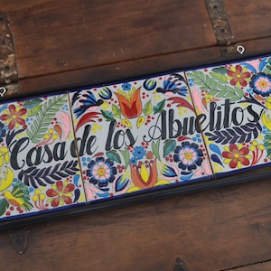 Free shipping Personalized Talavera home sign of 25&quot;, Housewarming gift, ceramic door sign, talavera tile, mexican decor, wood sign  CM514