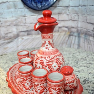 Talavera tequila set with decanter and custom shot glasses  CM111