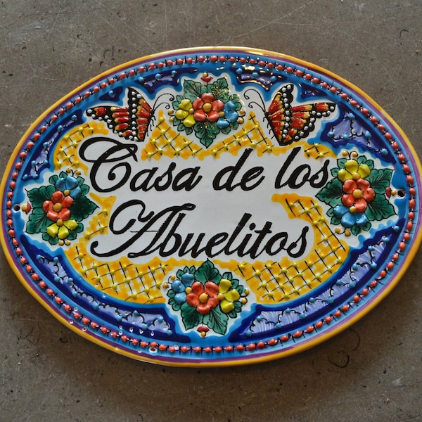 Signo de casa de azulejo de Talavera personalizado de 13 ", regalo de inauguración de la casa, regalo de hogar nuevo, signo de azulejo personalizado, decoración mexicana, Talavera Poblana CM423