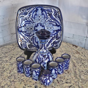 Talavera tequila set, tequila decanter, liqour decanter custom shot glasses, tequila gift, talavera vases, wedding gift  CM469