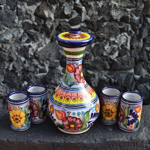 Talavera tequila set, tequila decanter, liqour decanter custom shot glasses, decanter set, tequila gift, talavera vases, wedding gift  CM557