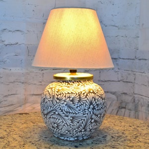 Bedside lamp, Beautiful 14" tall ceramic table lamp, mexican decoration ginger jar lamp with shade, talavera vase lamp, ball lamp. CM446