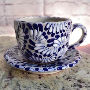 Talavera coffee cup and saucer set, mexican coffee mug, talavera cup, mexican talavera mug. CM038