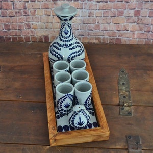 Talavera Tequila, Talavera tequila set with ottoman tray, tequila decanter set, custom shot glasses, wedding gift , serving tray CM496