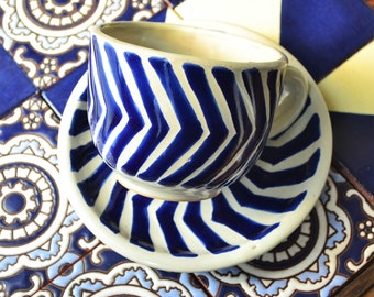 2 or more of Talavera coffee cup and saucer set, mexican coffee mug, talavera cup, mexican talavera mug. CM326