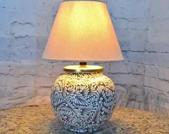 Bedside lamp, Beautiful 14" tall ceramic table lamp, mexican decoration ginger jar lamp with shade, talavera vase lamp, ball lamp. CM446