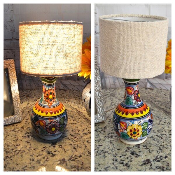 Bedside lamp, Set of 2 Beautiful ceramic table lamp, mexican decoration pitcher lamp, talavera vase lamp. CM256