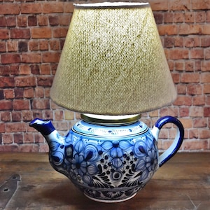 Beautiful ceramic table lamp, mexican decoration pitcher lamp, talavera vase lamp. Coffe pitcher lamp. CM404