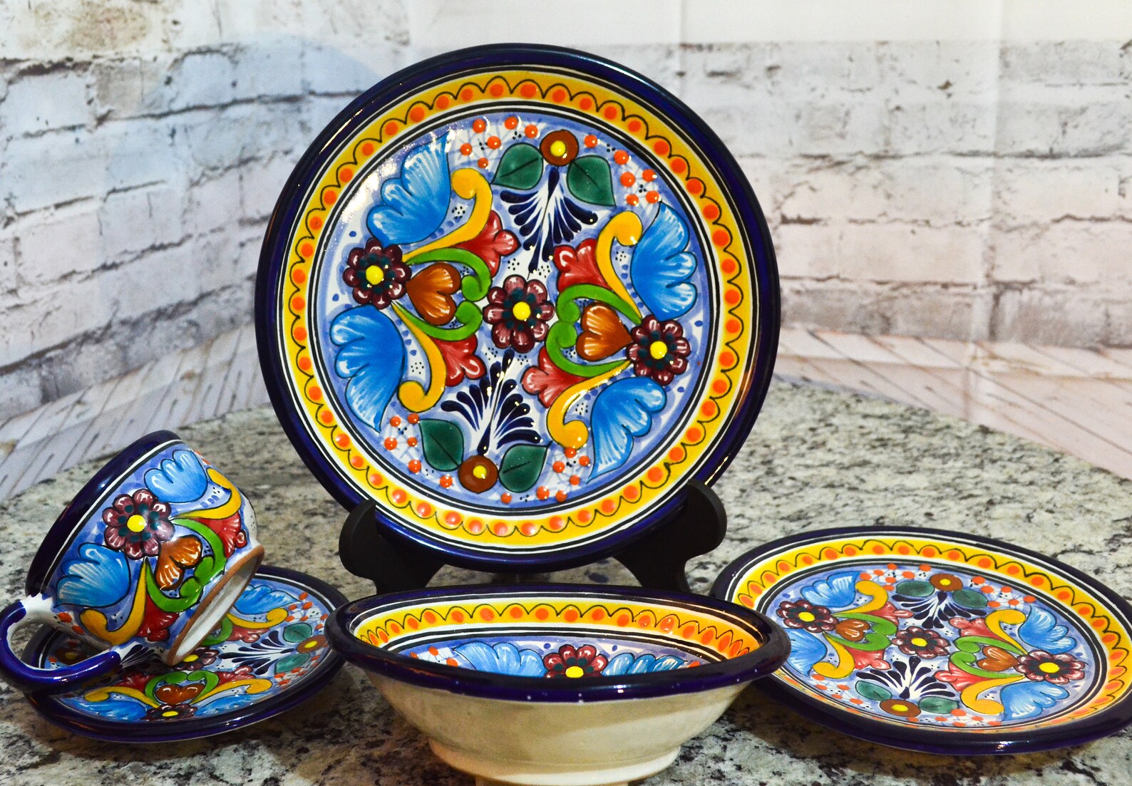 5 Pieces Talavera Dish Set Ceramic Dinnerware Set Talavera - Etsy