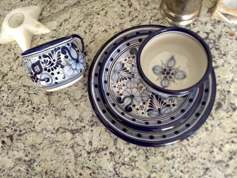 4 Pieces Talavera dish set, Pottery plate, Ceramic bowl, Dinnerware set, Coffe mug, dish set. CM135 image 1