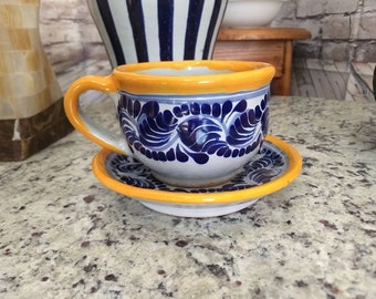 Talavera coffee cup and saucer set, mexican coffee mug,pottery mug, mexican talavera mug. CM096