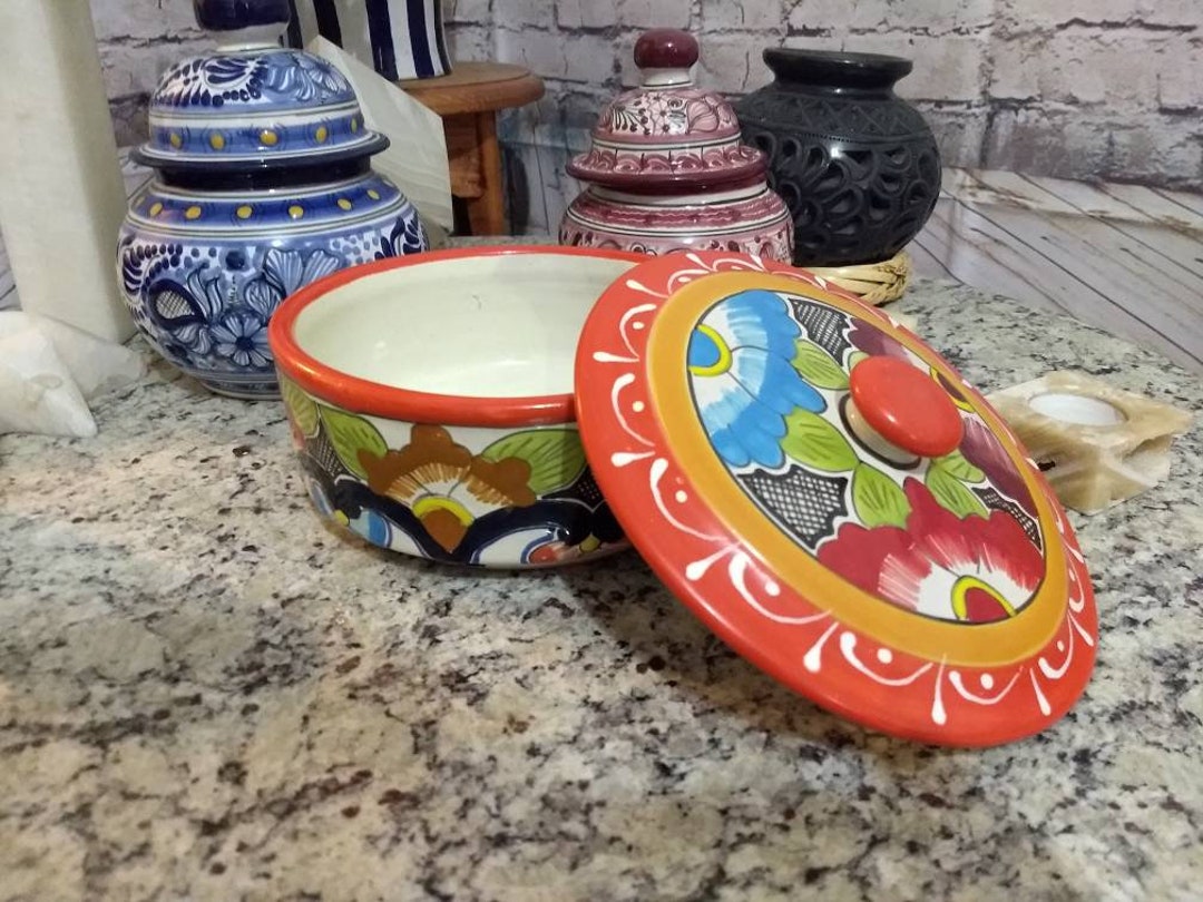 Ceramic Tortilla Warmer, Talavera Mexican Pottery Butterfly Pattern Tortilla Holder Keeps Warm Tacos Tuesday Stews Casseroles Pasta Microwave Safe Bow