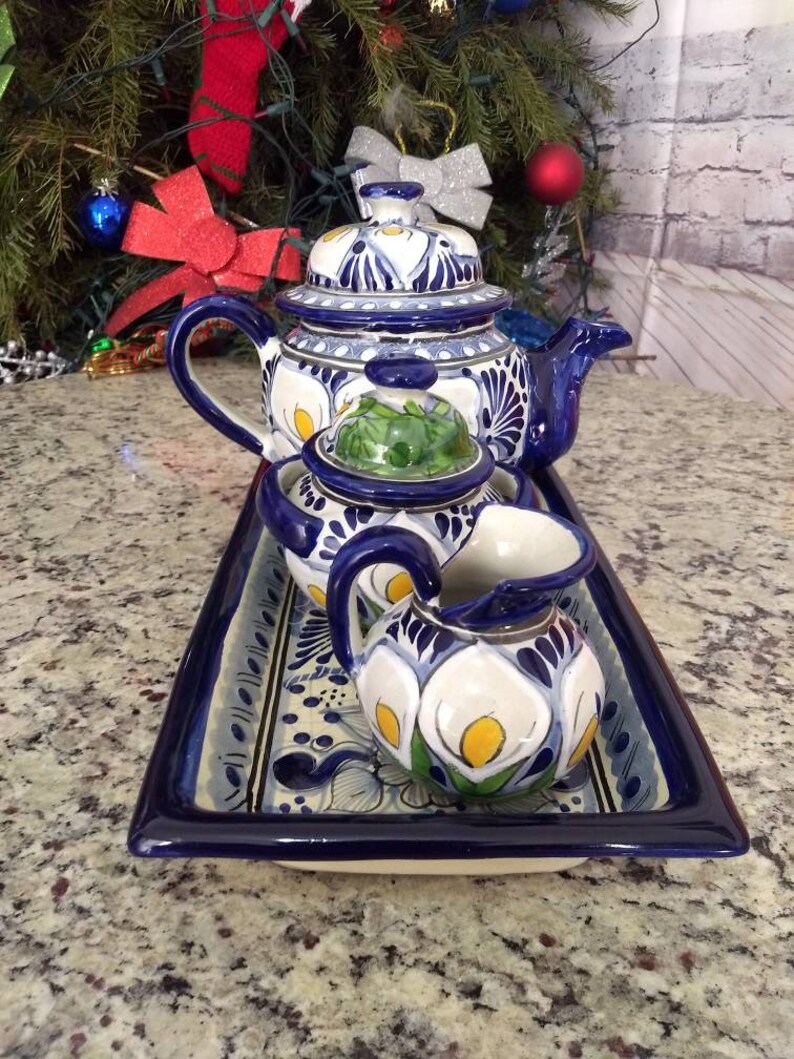 Talavera Tea/expresso Set Teapot Sugar Container and Creamer Etsy