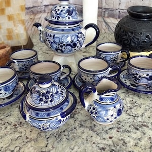 Talavera  tea/expresso demitasse set, Majolic ceramic teapot set, teaset, saucers. Tea pit. Tea pitcher. espresso coffe  CM009