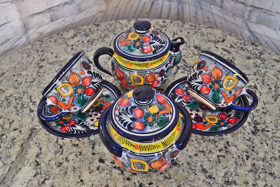Mexican Talavera Coffee Set, Mexican Pitcher, Talavera Mug