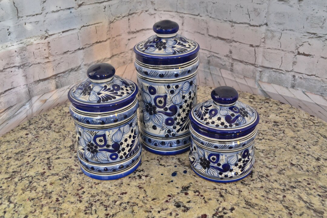 Set of 3 Mexican Canister, Talavera Canister, Kitchen Canister Set