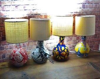 Set of 4 Beautiful ceramic table lamp, mexican decoration pitcher lamp, talavera vase lamp. CM454
