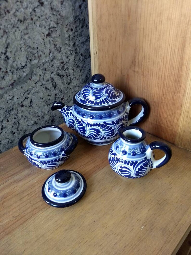 Talavera tea/expresso set teapot sugar container and creamer Etsy
