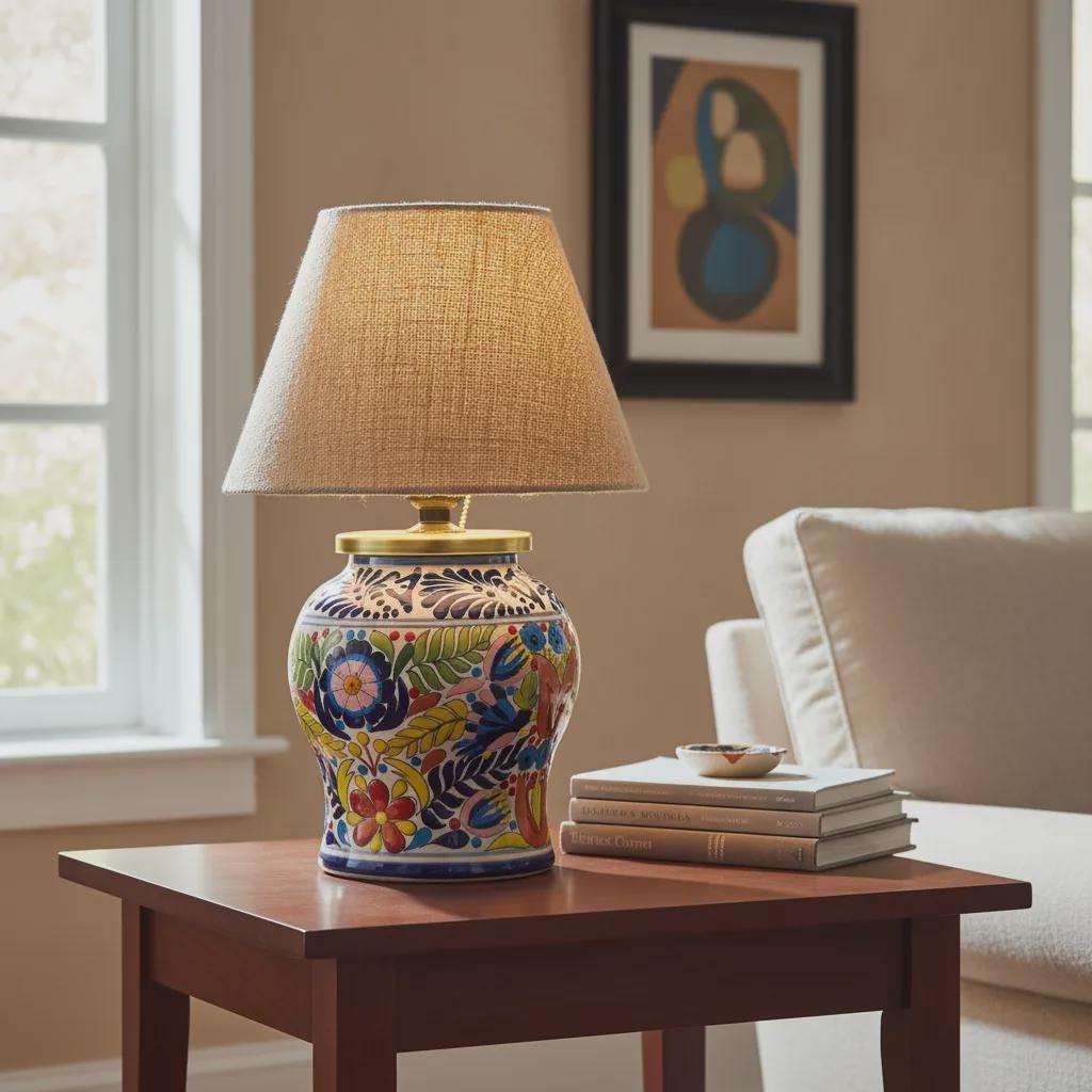 Authentic Talavera Ginger Jar Lamp, Majolica Ceramic, 20