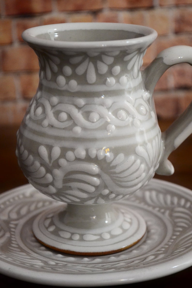 Talavera coffee cup and saucer set, mexican coffee mug, talavera cup, mexican talavera mug. Irish coffee mug CM393 image 2