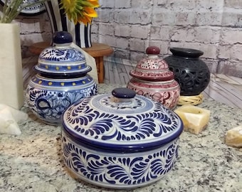Mexican talavera tortilla warmer, mexican ceramics, ceramic soup tureen, pita warmer, pottery warmer. CM129