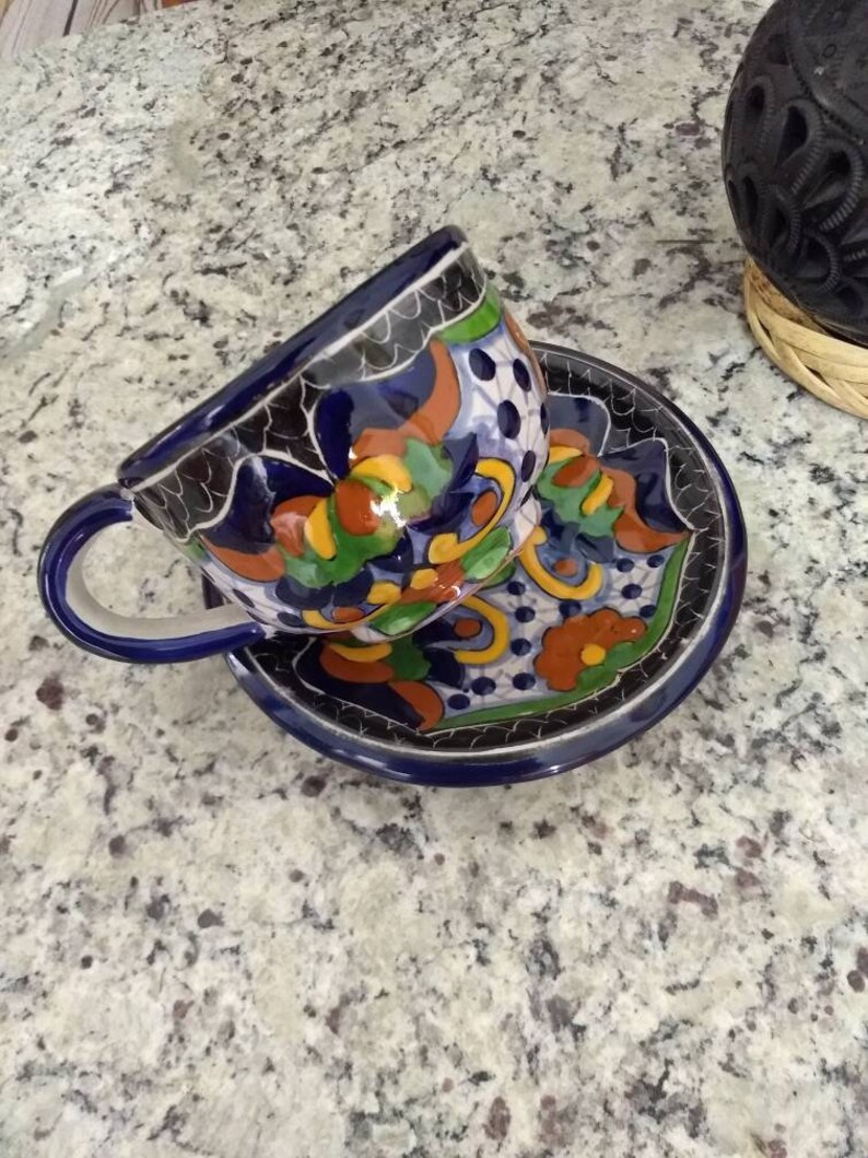 4 Pieces Talavera dish set, Pottery plate, Ceramic bowl, Dinnerware set, Coffe mug, dish set. CM135 image 9