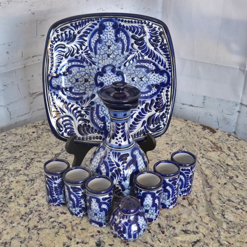 Talavera Tequila Set Tequila Decanter Decanter Custom Shot Etsy
