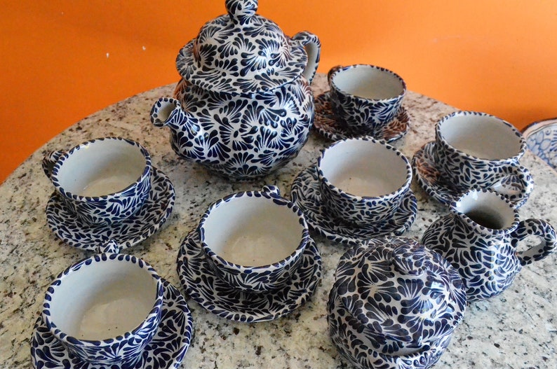 Mexican Talavera Coffee Set, Mexican Pottery, Tea pitcher, Mexican pitcher, Mexican mugs. CM080