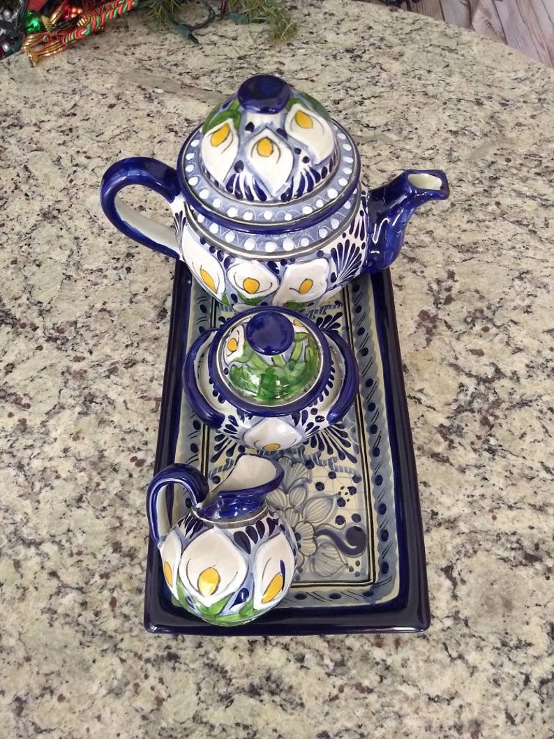Talavera Tea/expresso Set Teapot Sugar Container and Creamer Etsy