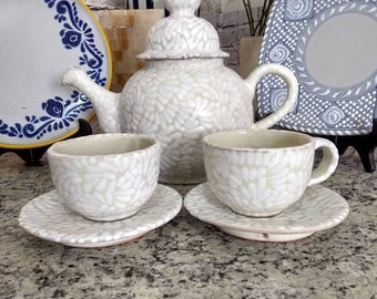 Mexican Talavera 2 People Coffee Set, Talavera coffee pitcher, ceramic coffee pitcher, ceramic mugs, Mexican pitcher. CM148