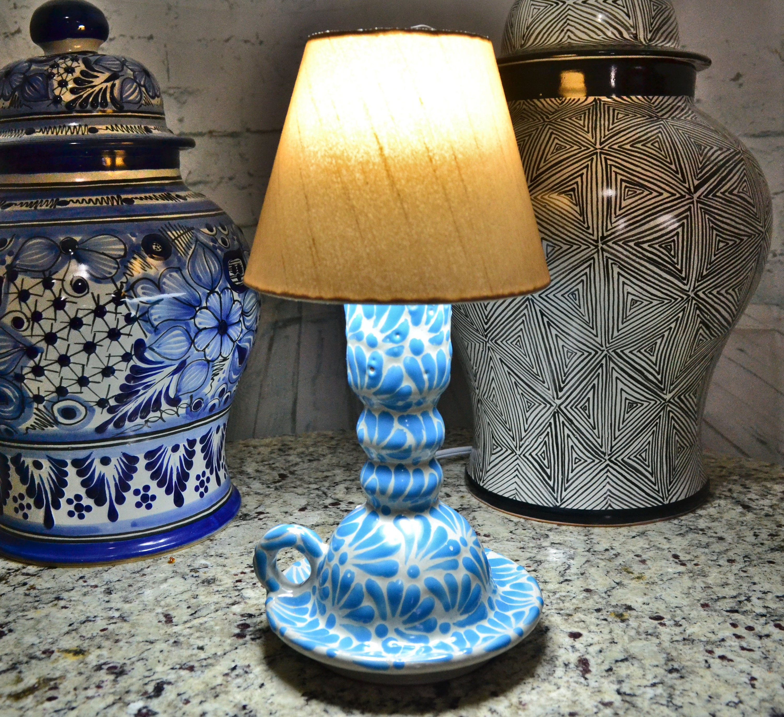 Personalized Teal Color Bedside Lamp, Patina Blue Ceramic Table
