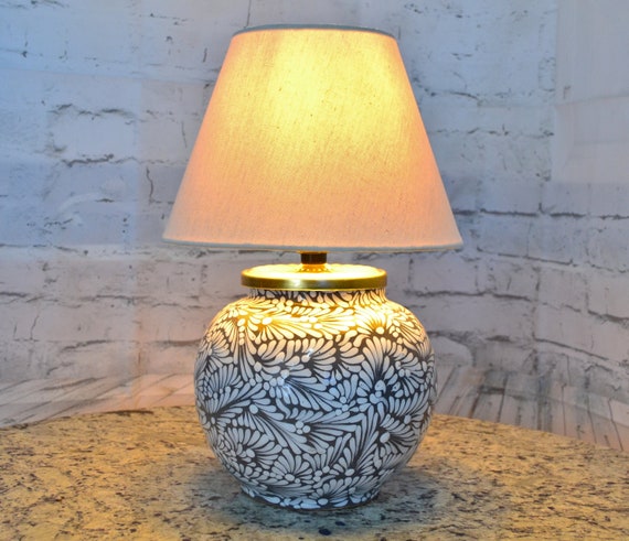 Lampada da comodino, bella lampada da tavolo in ceramica alta 14, lampada  da barattolo di zenzero con decorazione messicana con paralume, lampada da  vaso talavera, lampada a sfera. CM446 -  Italia