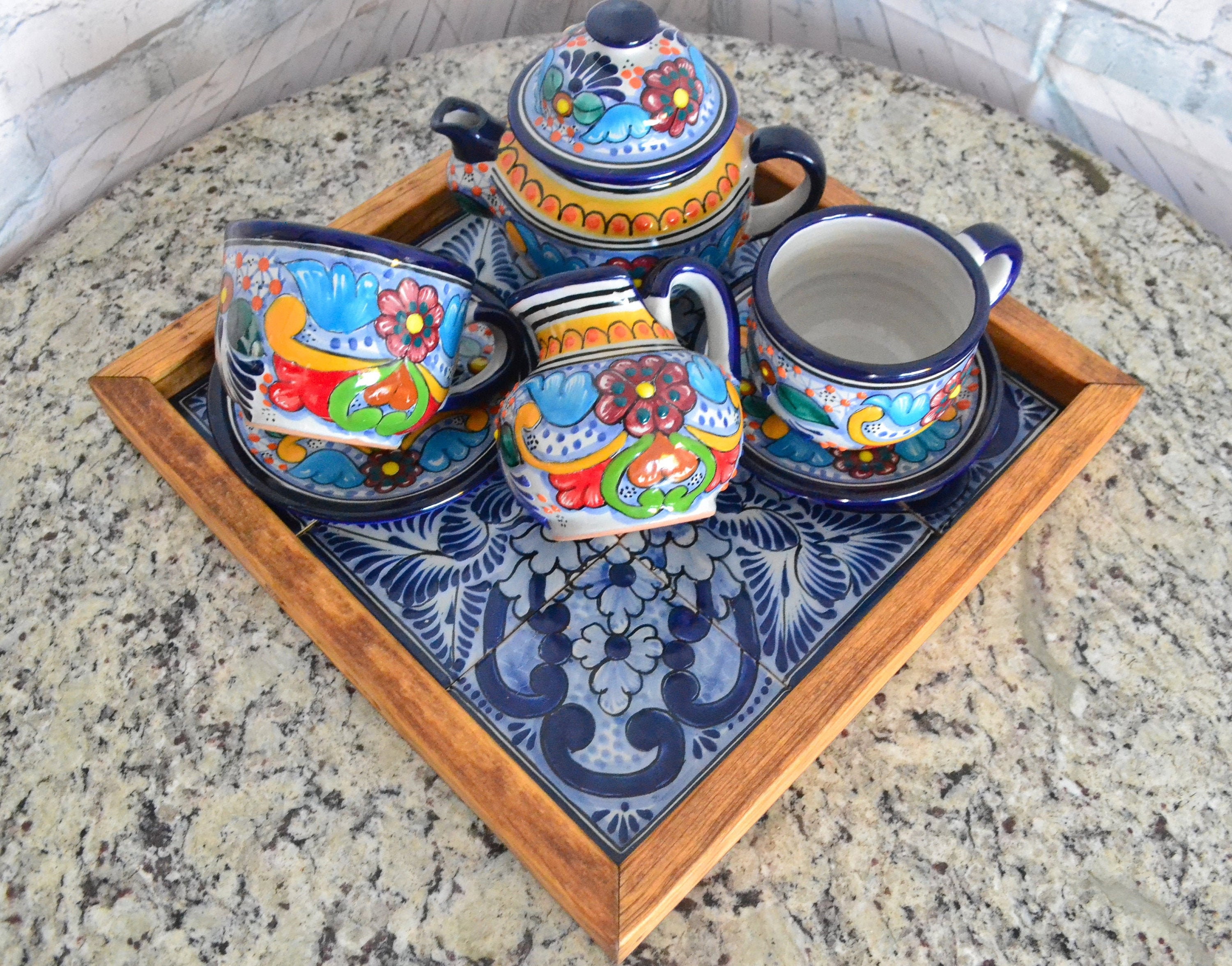 Set of 2 Talavera Coffee Cup and Saucer Set, Mexican Coffee Mug, Talavera  Cup, Mexican Talavera Mug. CM295 