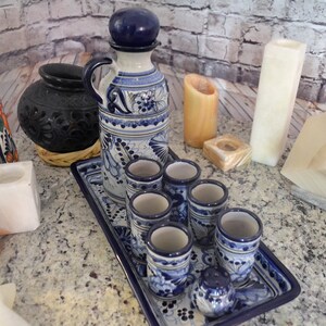 Talavera tequila set, tequila decanter, decanter set,  custom shot glasses, tequila gift, talavera vases, wedding gift   CM109