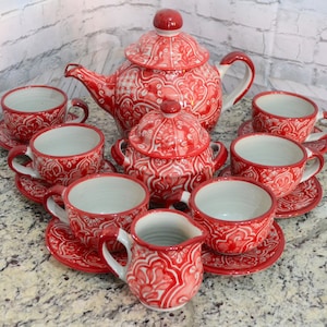 Mexican Talavera Coffee Set, Mexican Pottery, Tea pitcher, Mexican pitcher, Mexican mugs. CM385