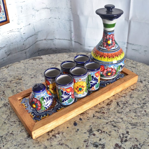 Talavera Tequila Set Tequila Decanter Decanter Custom Shot Etsy