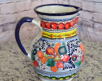 10" Tall Modern mexican talavera pitcher / flower vase. CM215