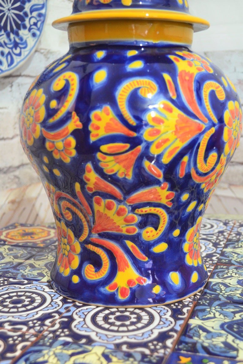 Ceramic ginger jar Beautiful talavera ginger jar lidded Etsy