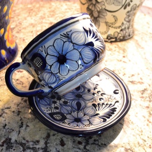 Set of 2 Talavera coffee cup and saucer set, mexican coffee mug, talavera cup, mexican talavera mug. CM262