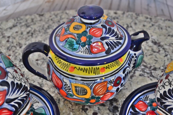 Mexican Talavera Coffee Set, Mexican Pitcher, Talavera Mug