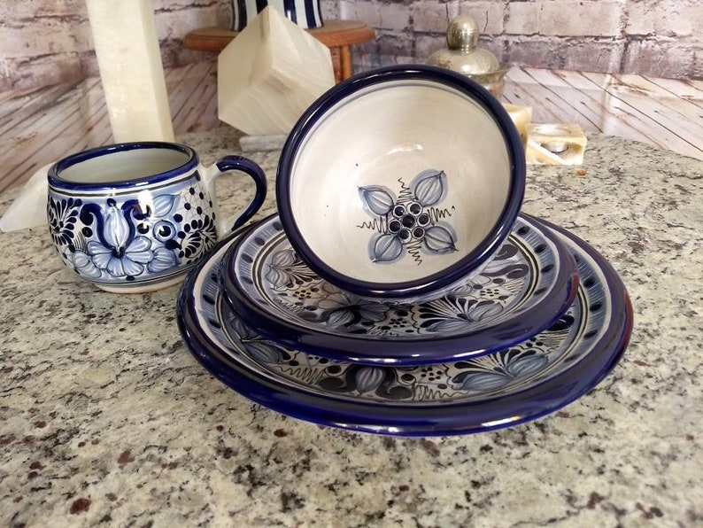 4 Pieces Talavera dish set, Pottery plate, Ceramic bowl, Dinnerware set, Coffe mug, dish set. CM135 image 2