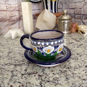 Set of 2 Talavera coffee cup and saucer set, mexican coffee mug, talavera cup, mexican talavera mug. CM260